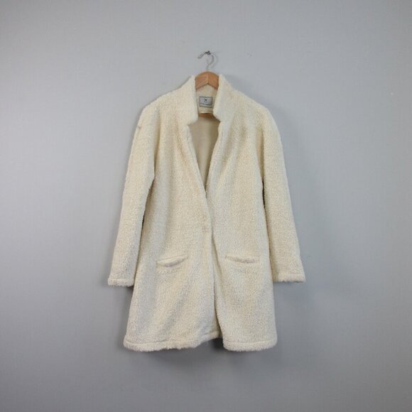 Dudley Stephens Women's Fleece Coat Jacket M Ivory Pockets Fuzzy Cozy Luxury 844 - Picture 1 of 12